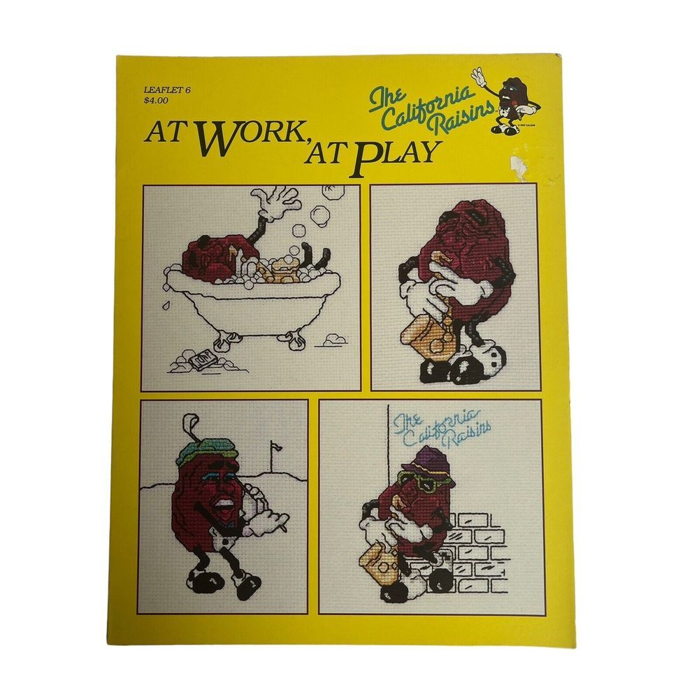 At Work, At Play The California Raisins Cross Stitch Leaflet Pattern‎ Vintage